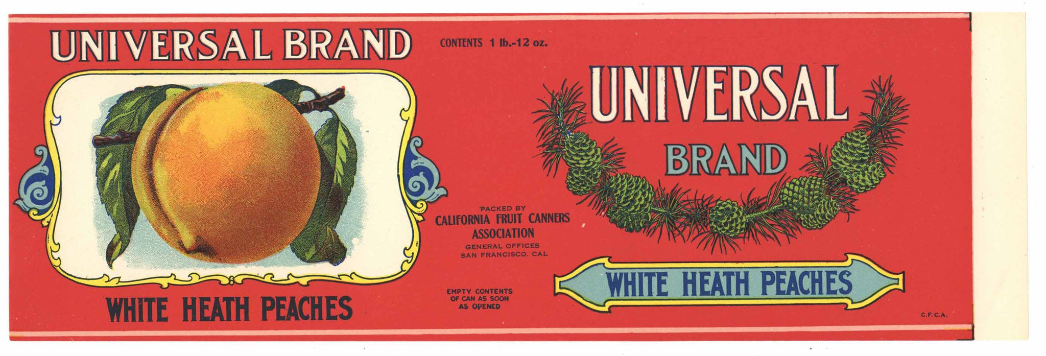 Universal Brand Vintage White Heath Peach Can Label