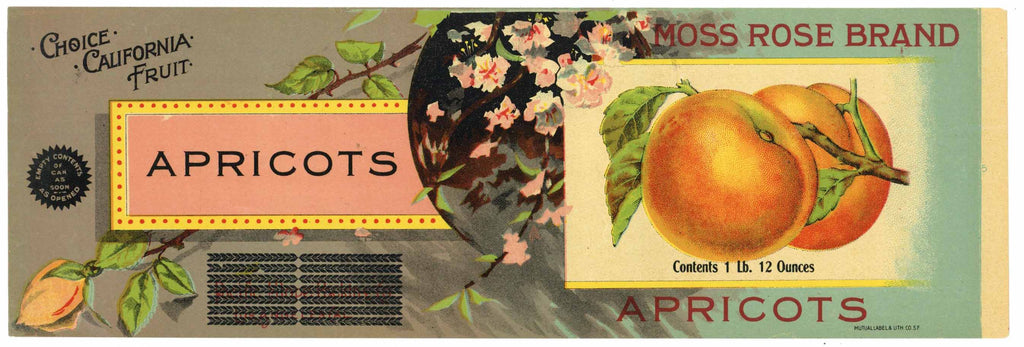 Moss Rose Brand Vintage Apricots Can Label, early