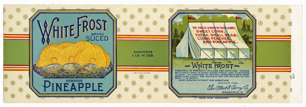White Frost Brand Vintage Hawaiian Pineapple Can Label
