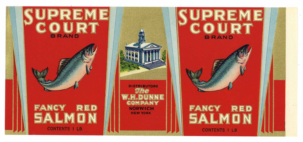 Supreme Court Brand Vintage Norwich New York Salmon Can Label