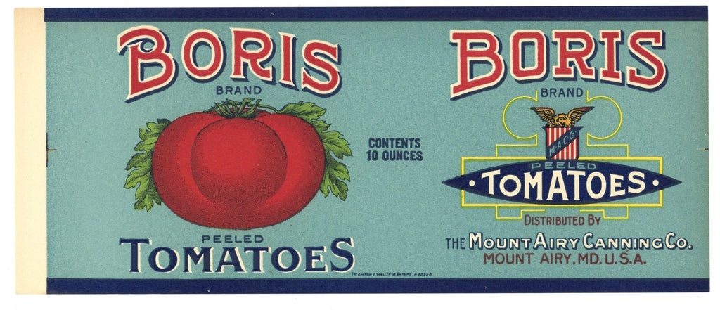 Boris Brand Vintage Maryland Tomato Can Label