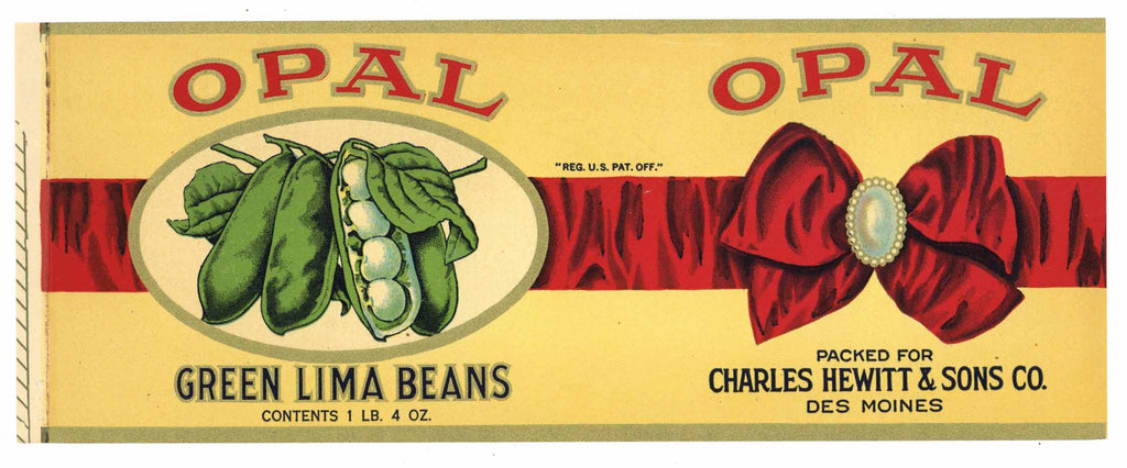 Opal Brand Vintage Des Moines Iowa Lima Bean Can Label
