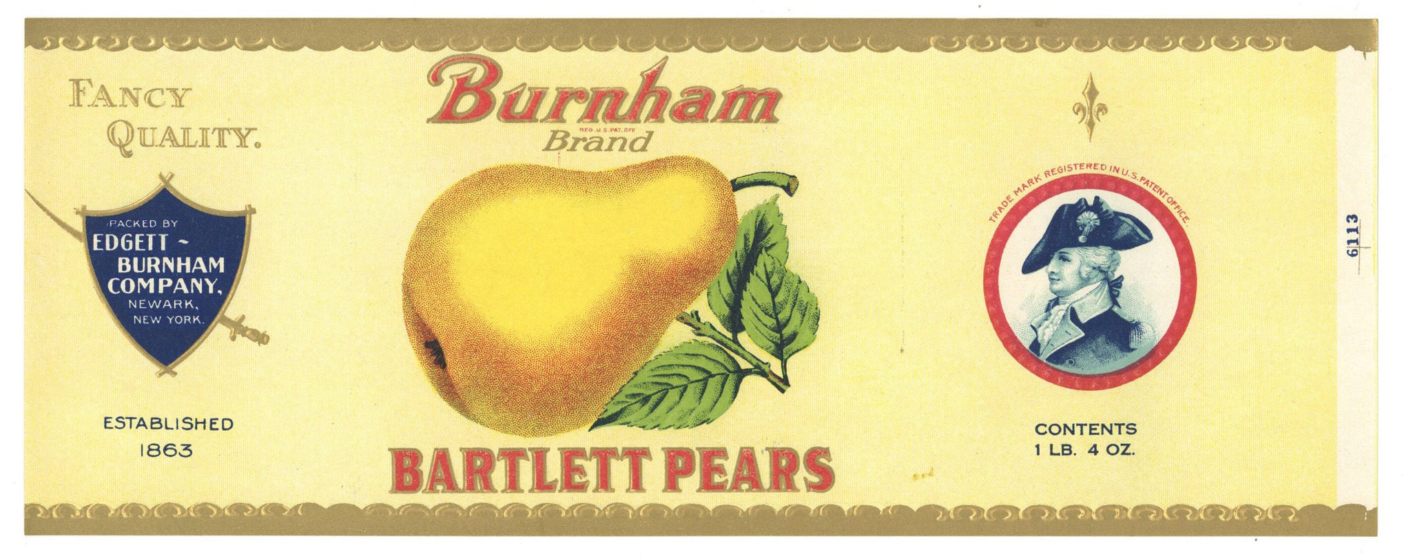 Burnham Brand Vintage Pear Can Label