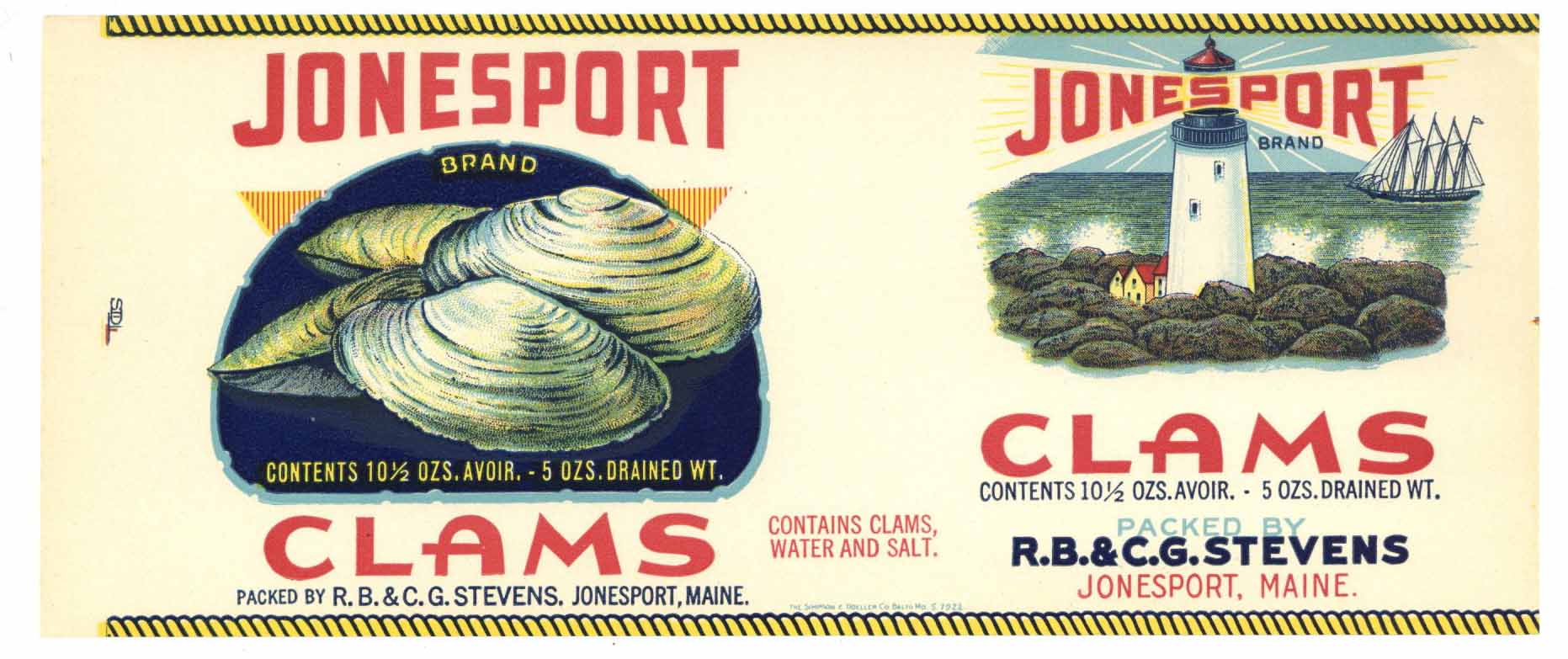 Jonesport Brand Vintage Maine Clam Can Label, flat