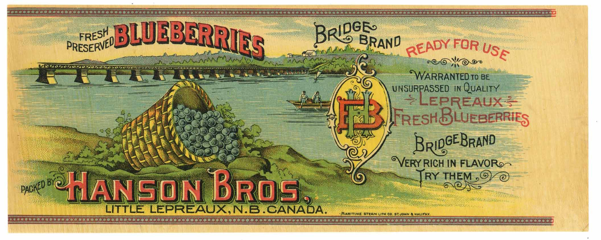 Bridge Brand Vintage Canadian Blueberry Can Label