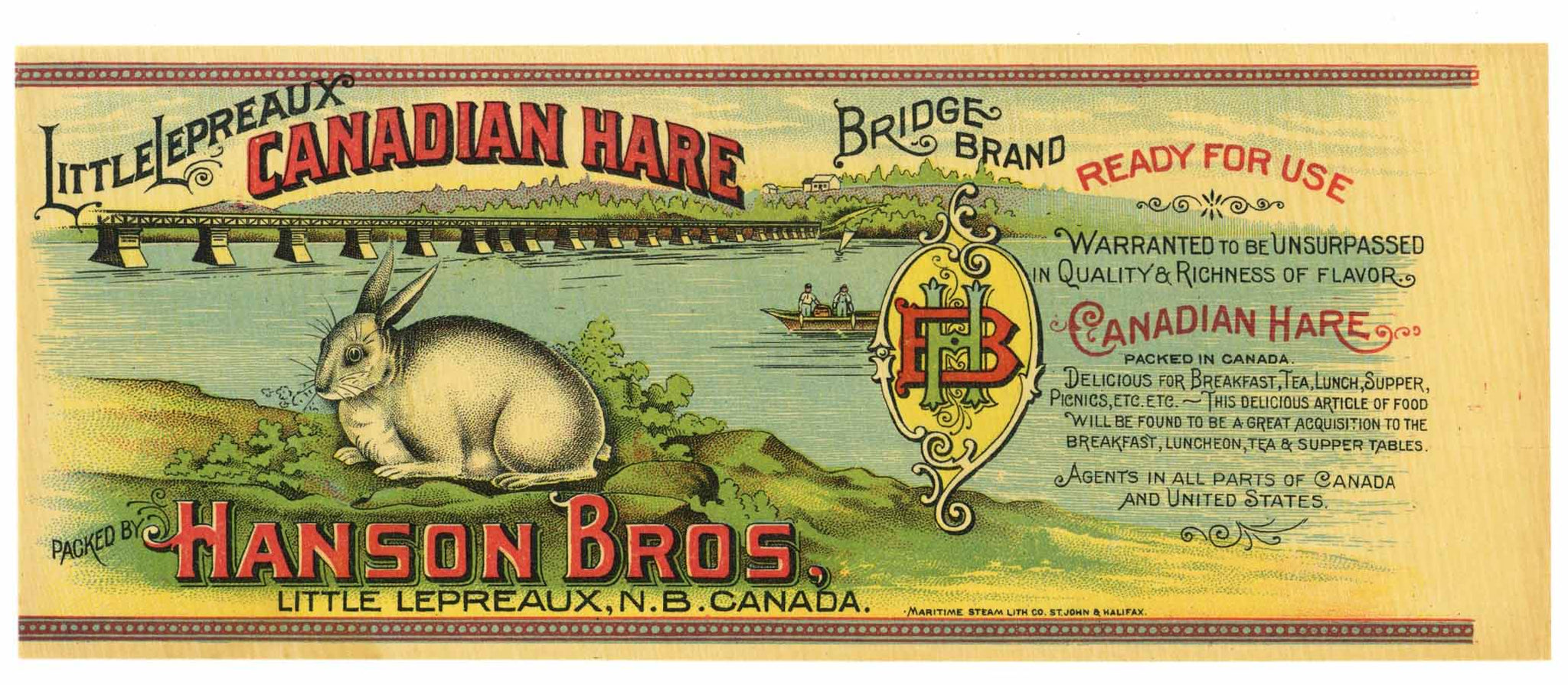 Bridge Brand Vintage Canadian Hare Can Label