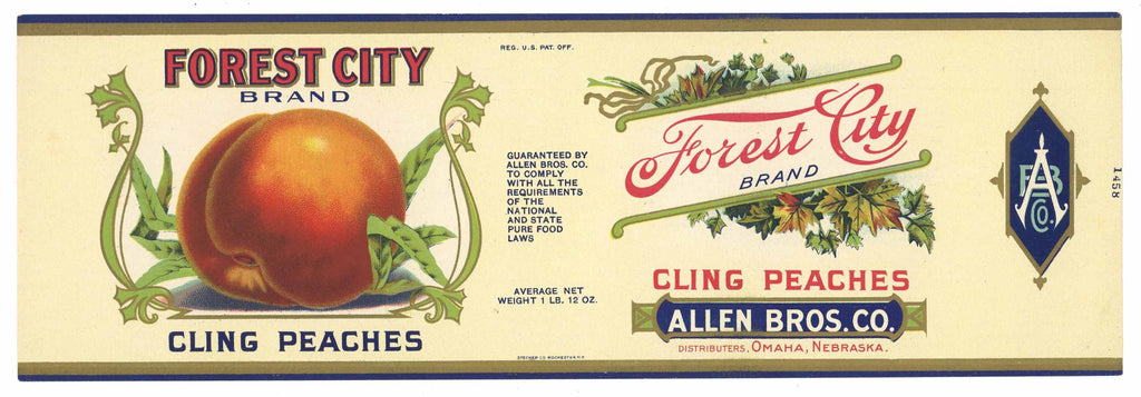 Forest City Brand Vintage Omaha Nebraska Peach Can Label