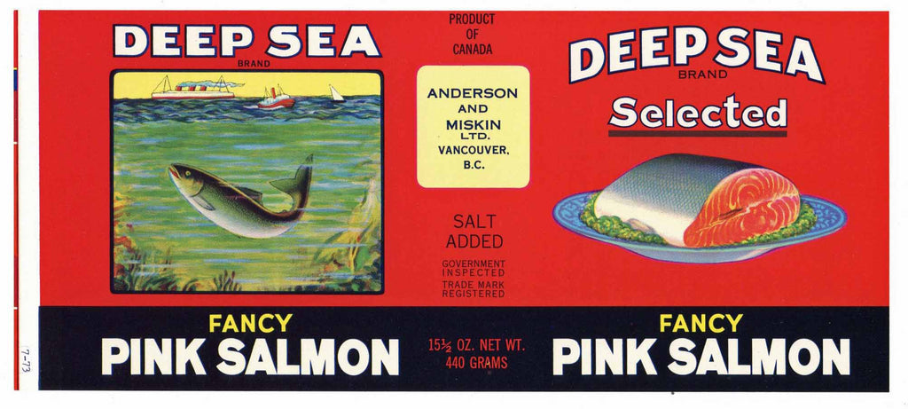 Deep Sea Brand Vintage Canadian Salmon Can Label