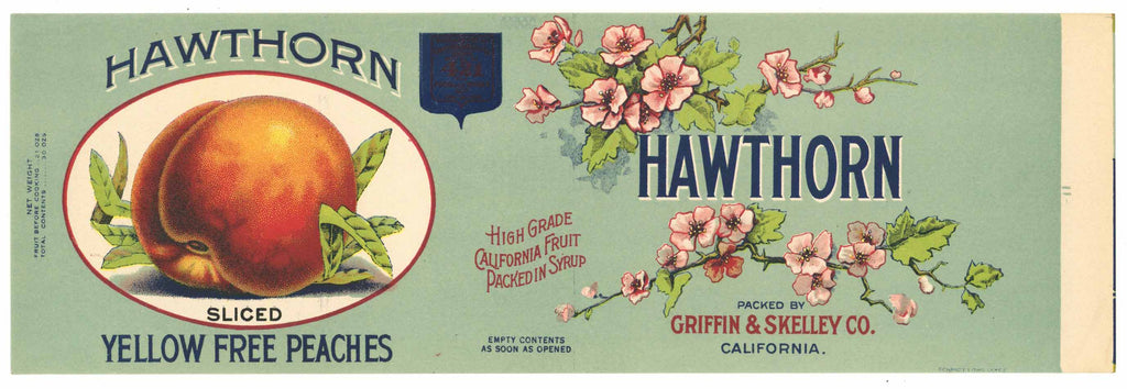 Hawthorn Brand Vintage Peach Can Label