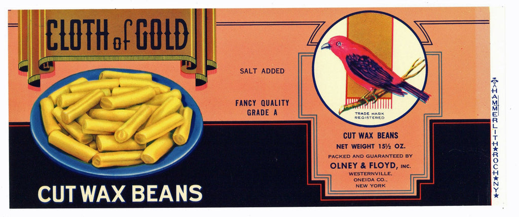 Cloth Of Gold Brand Vintage Olney & Floyd Can Label, bird
