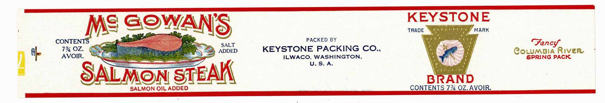 McGowan's Keystone Brand Vintage Ilwaco Washington Salmon Can Label