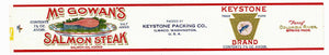 McGowan's Keystone Brand Vintage Ilwaco Washington Salmon Can Label