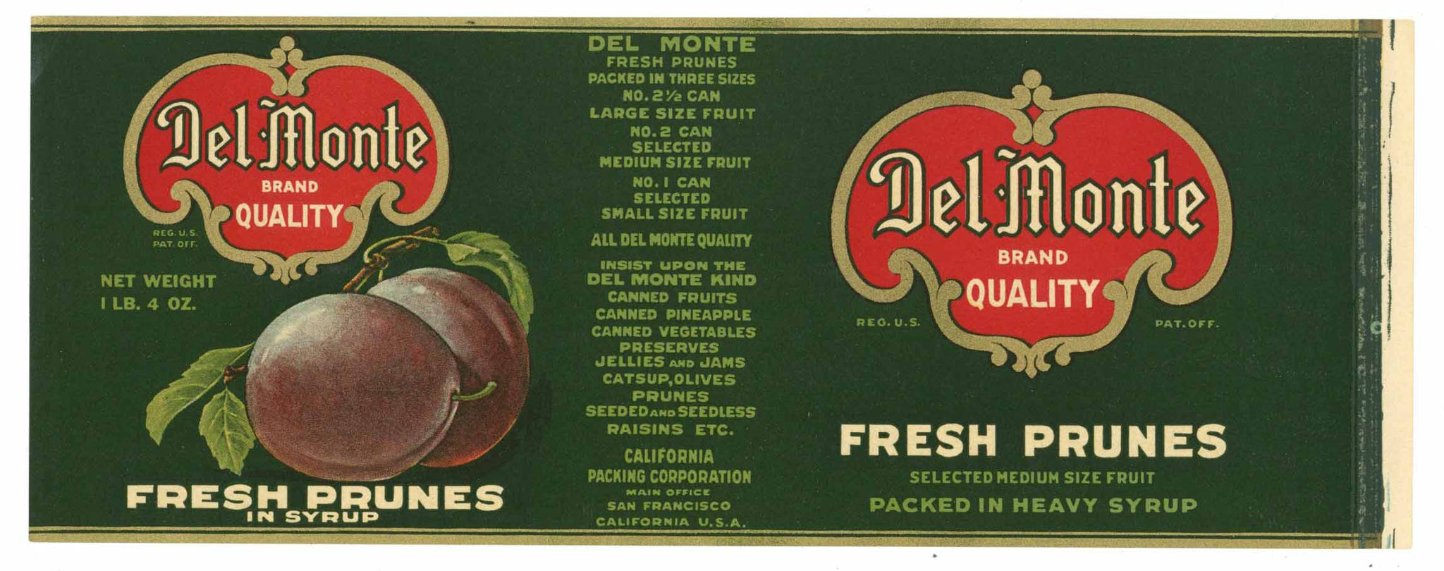 Del Monte  Brand Vintage Fresh Prunes Can Label, s