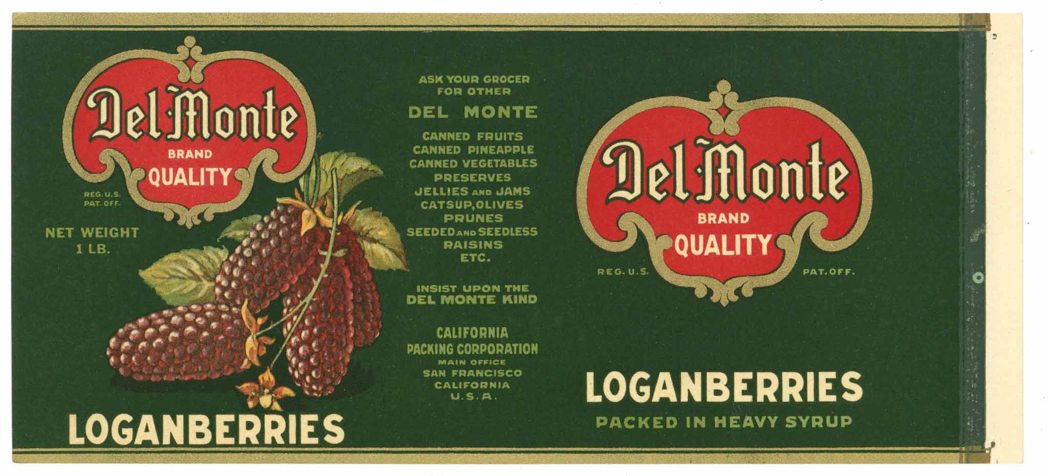 Del Monte  Brand Vintage Loganberry Can Label