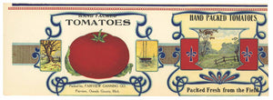 Hand Packed Tomatoes Brand Vintage Fairview Michigan Can Label