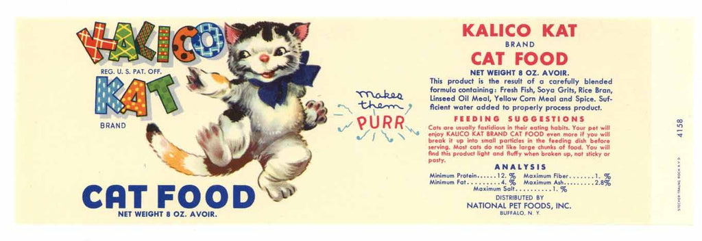 Kalico Kat Brand Vintage Cat Food Can Label