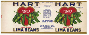 Hart Brand Vintage Grand Rapids Michigan Lima Beans Can Label