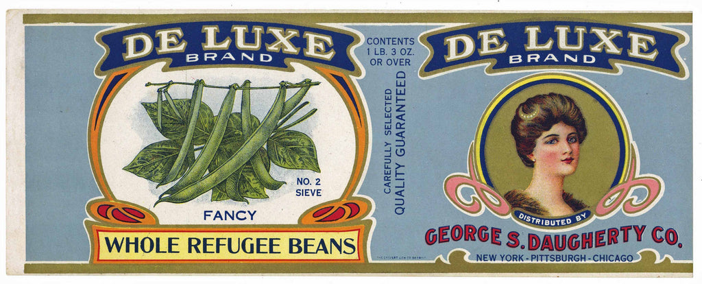 De Luxe Brand Vintage Refugee Bean Can Label