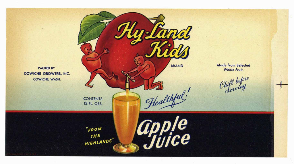 Hy-Land Kids Brand Vintage Washington Apple Juice Can Label