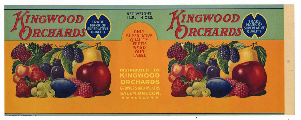 Kingwood Orchards Brand Vintage Salem Oregon Fruit Can Label