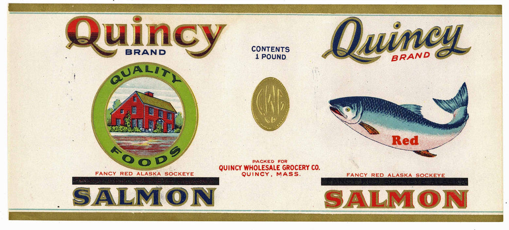 Quincy Brand Vintage Alaska Salmon Can Label, op