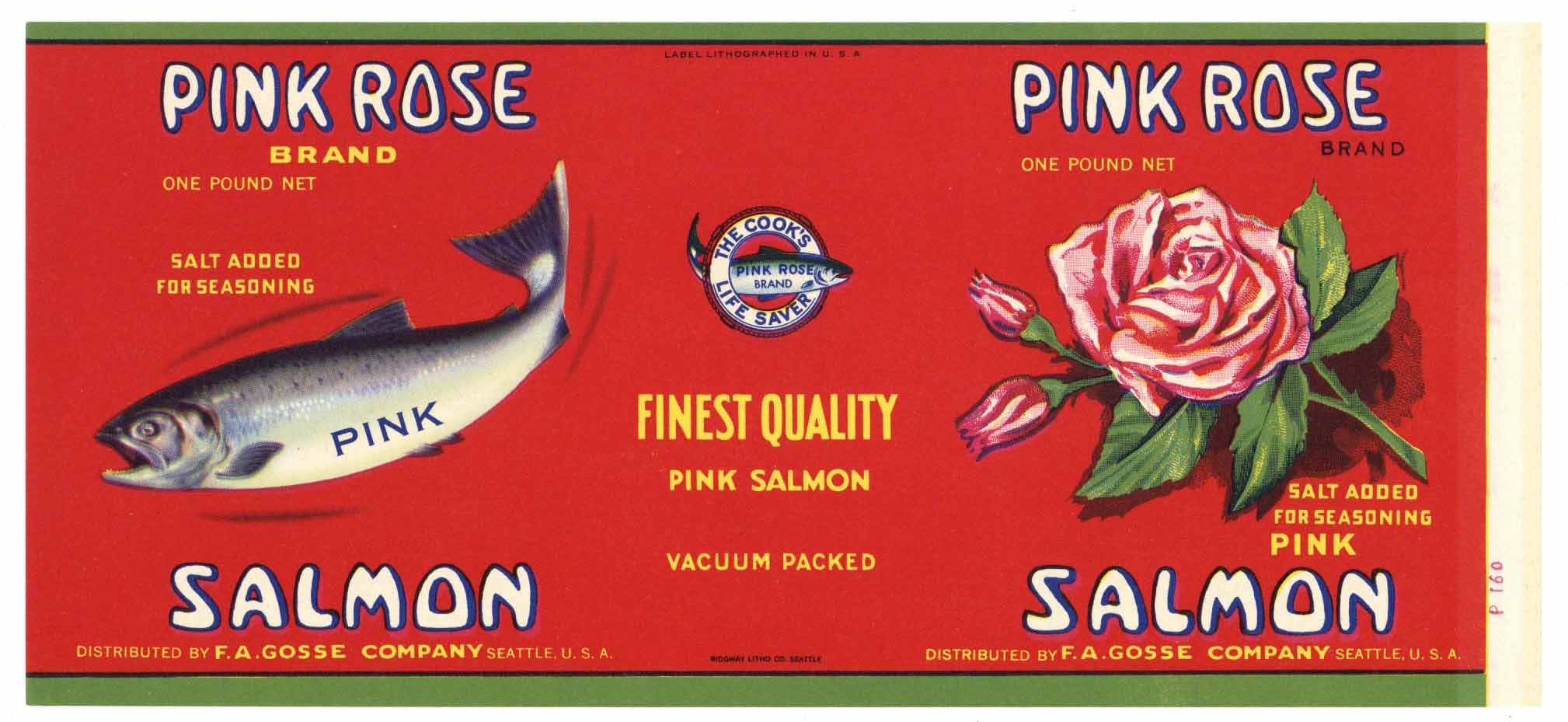 Pink Rose Brand Vintage Seattle Washington Salmon Can Label