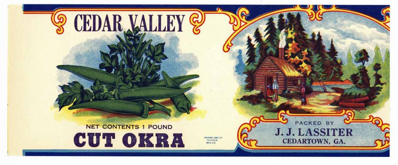 Cedar Valley Brand Vintage Georgia Okra Can Label