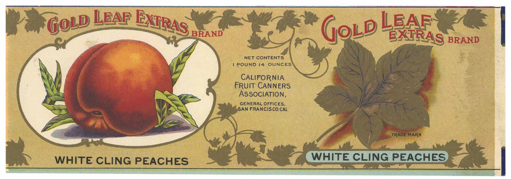 Gold Leaf Extras Brand Vintage Peach Can Label