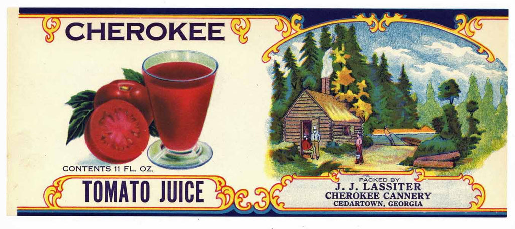 Cherokee Brand Vintage Georgia Tomato Juice Can Label