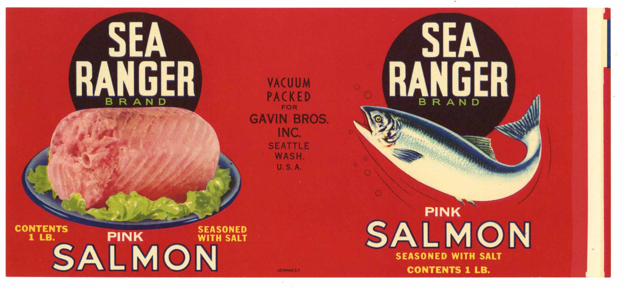 Sea Ranger Brand Vintage Seattle Salmon Can Label