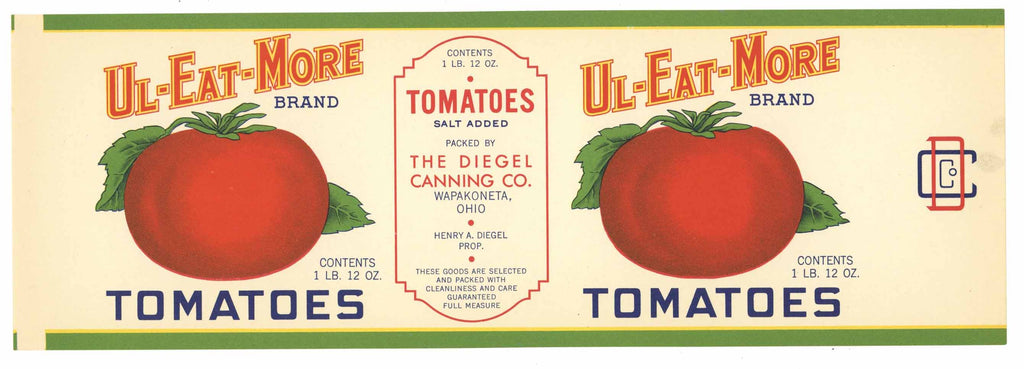 Ul Eat More Brand Vintage Wapakoneta Ohio Tomato Can Label