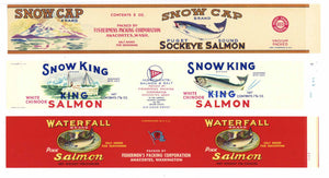 Fishermen's Packing Corp. Vintage Set Of Three Salmon Can Labels