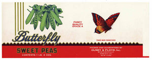 Butterfly Brand Vintage Olney & FLoyd Sweet Peas Can Label