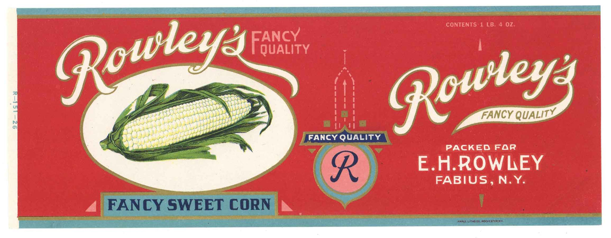 Rowley's Brand Vintage New York Fancy Sweet Corn Can Label