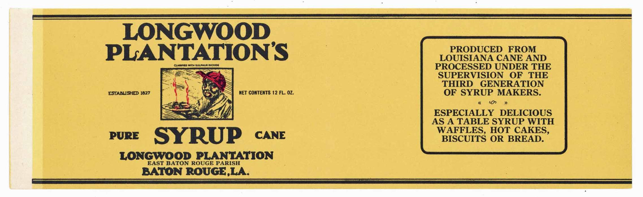 Longwood Plantations Brand Vintage Georgia Syrup Label, long