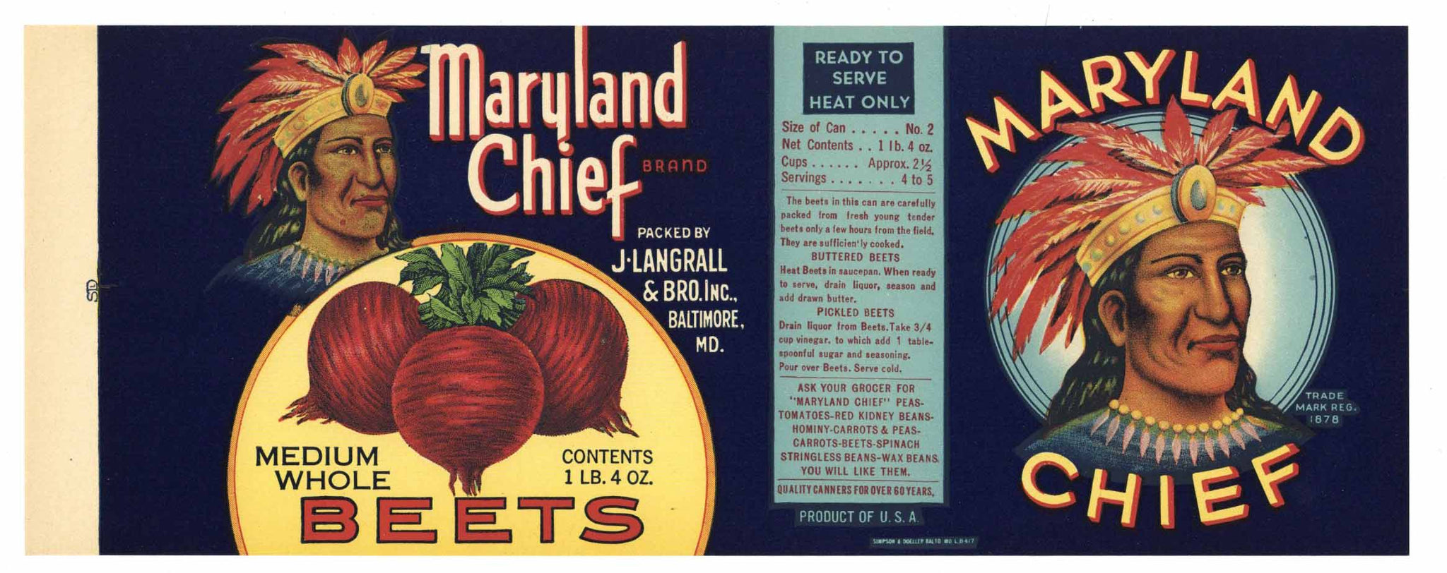 Maryland Chief Brand Vintage Beets Can Label