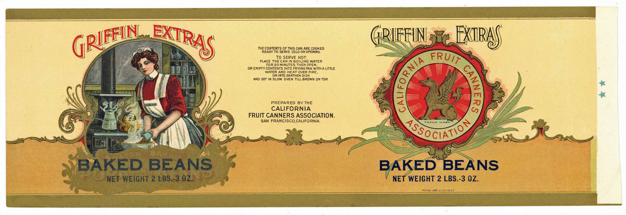 Griffin Extras Brand Vintage Baked Beans Can Label