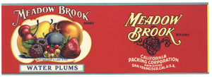 Meadow Brook Brand Vintage Water Plums Can Label