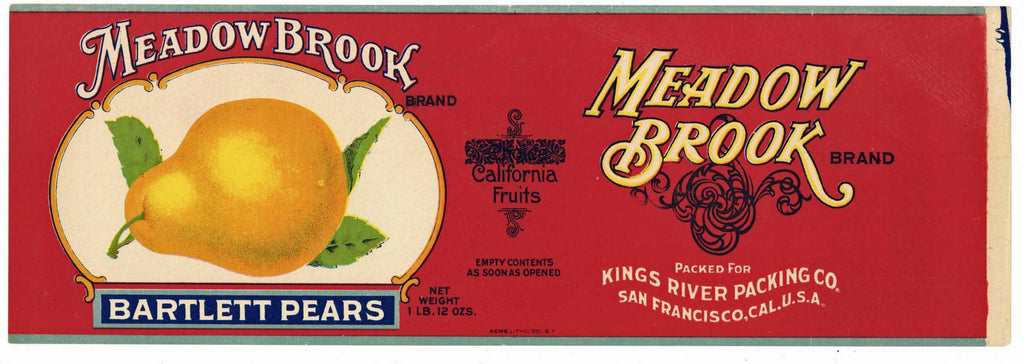 Meadow Brook Brand Vintage Pear Can Label