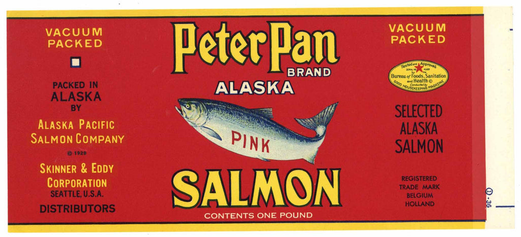 Peter Pan Brand Vintage Alaska Pacific Salmon Company Can Label