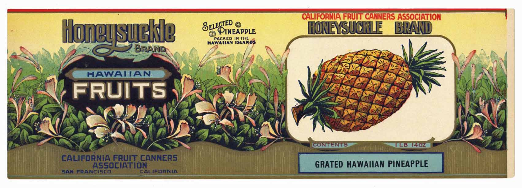 Honeysuckle Brand Vintage Pineapple Can Label