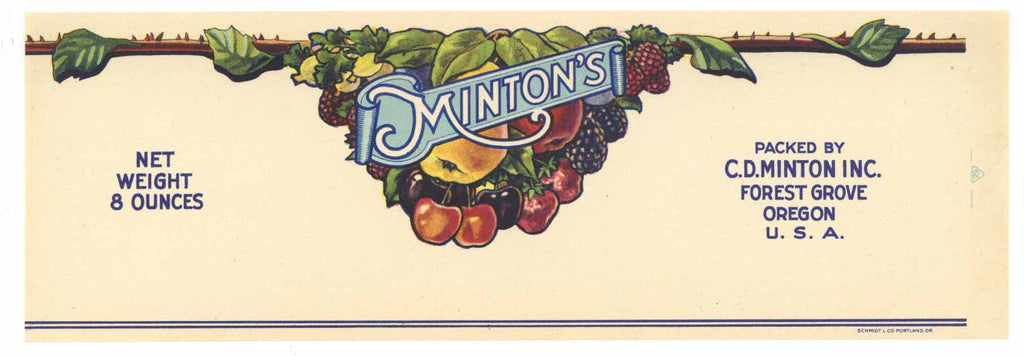 Minton's Brand Vintage Forest Grove Oregon Fruit Can Label, white, s
