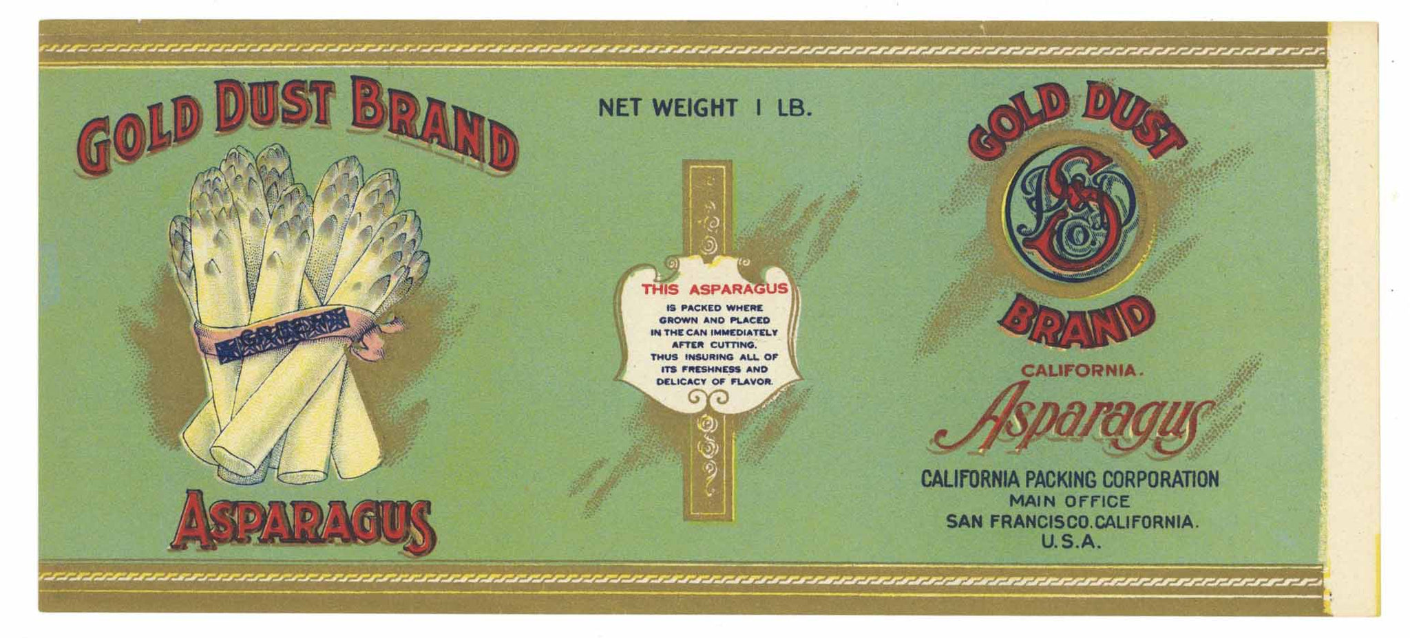 Gold Dust Brand Vintage Asparagus Can Label