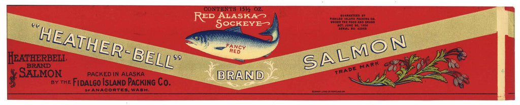 Heather Bell Brand Vintage Salmon Can Label, large flat
