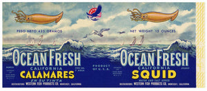 Ocean Fresh Brand Vintage Monterey Squid Can Label