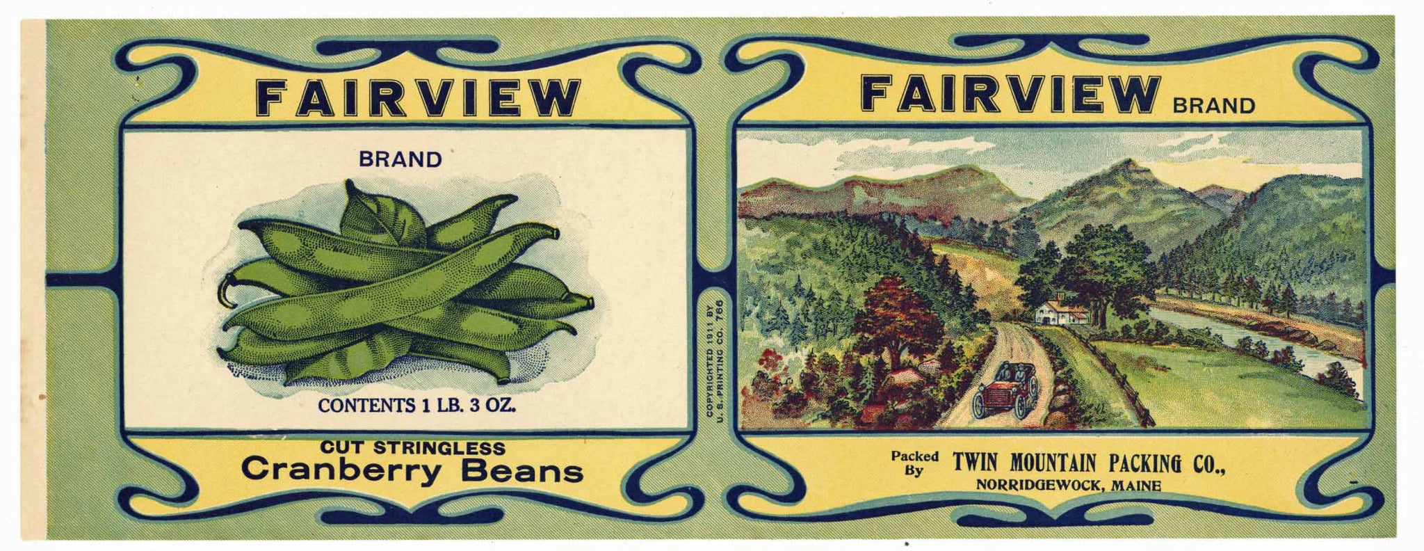 Fairview Brand Vintage Norridgewock Maine Bean Can Label