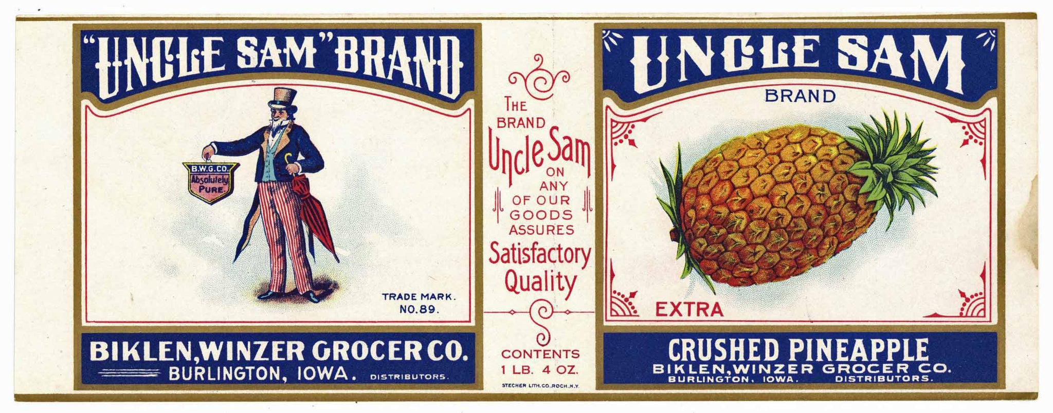 Uncle Sam Brand Vintage Burlington Iowa Pineapple Can Label