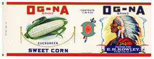 Og-Na Brand Vintage Fabius New York Corn Can Label