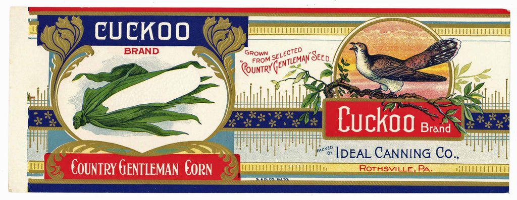 Cuckoo Brand Vintage Rothsville Pennsylvania Corn Can Label