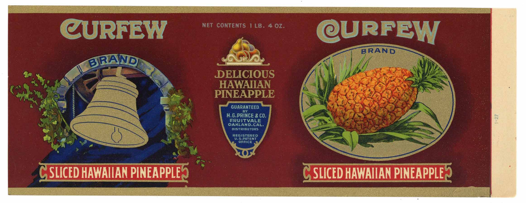 Curfew Brand Vintage Oakland Fruitvale Pineapple Can Label